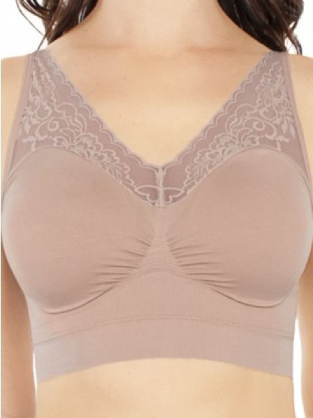 Rhonda Shear Lace V-Neck Wireless Bralette in Taupe 9204